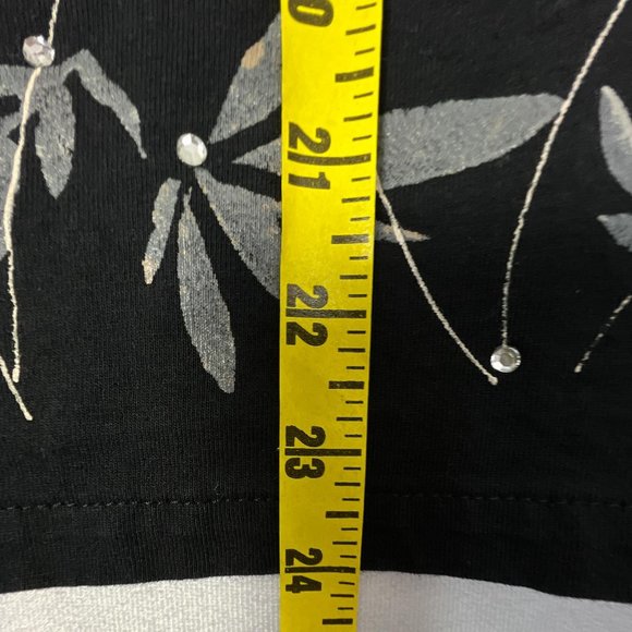Vintage Hand Painted T Shirt Rhinestones Padded Sholuders Black Womens Large L - Picture 9 of 9